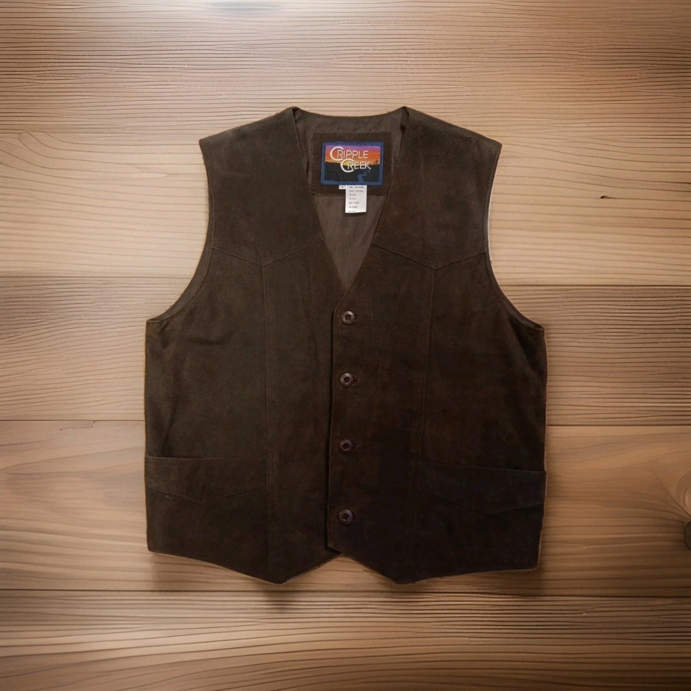 Cripple Creek Leather Vest Men's L Choco Brown Suede Snap Western Cowboy Country